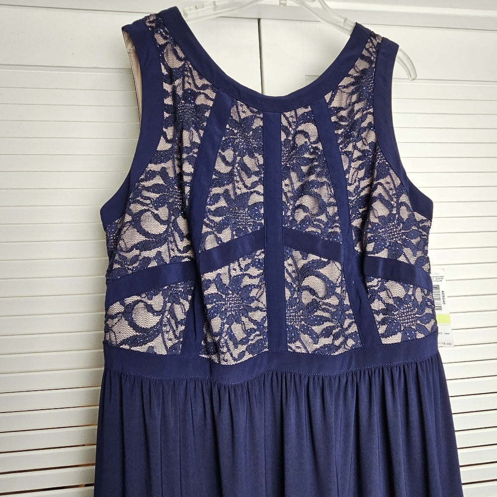 R&M Richards Women's Navy and Taupe Maxi Length Dress Gown Size 18W - Picture 3 of 11